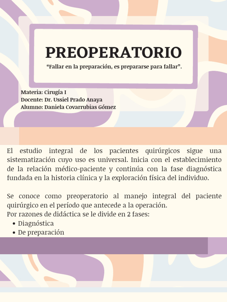 Preparación Preoperatoria en Cirugía | PDF | Diagnostico medico ...