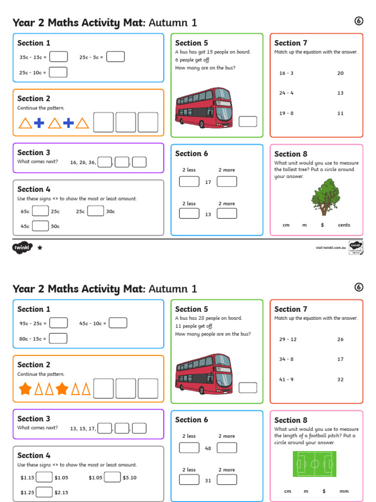 Y2 Maths Autumn Version 1 Mat 6 | PDF