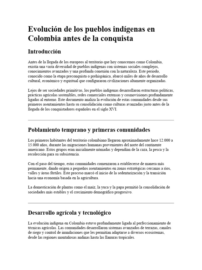 Evolución de los pueblos indígenas en Colombia | PDF | Agricultura ...