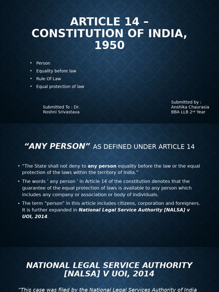 Understanding Article 14 of India's Constitution | PDF | Equal ...