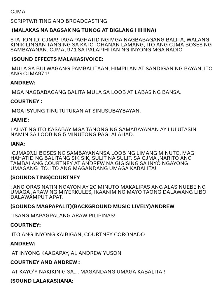Cjma Scriptwriting and Broadcasting | PDF