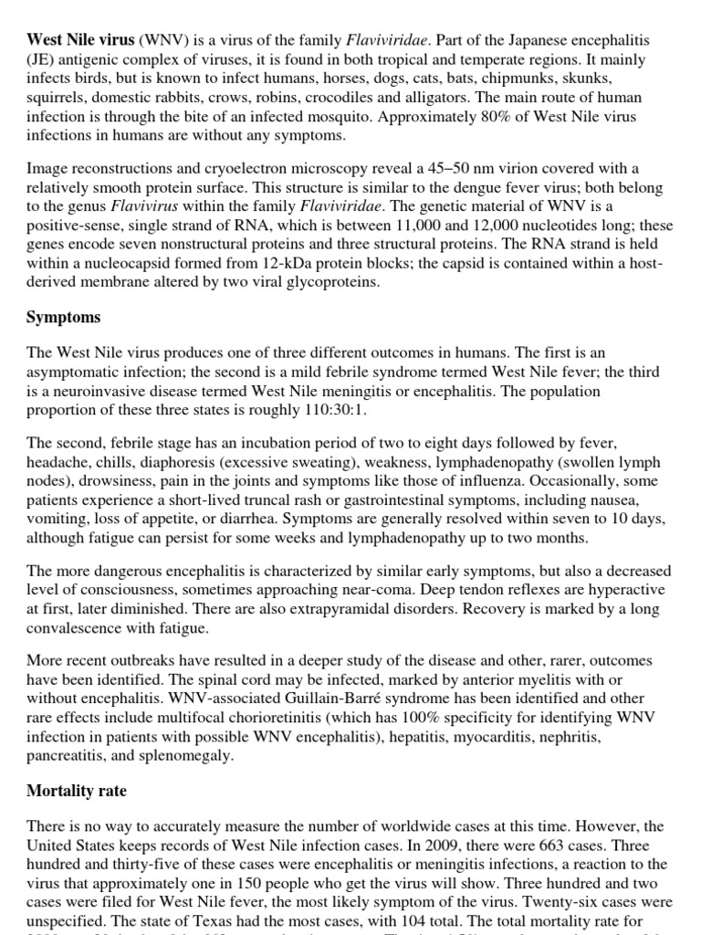 West Nile Virus | PDF | Immunology | Medical Specialties