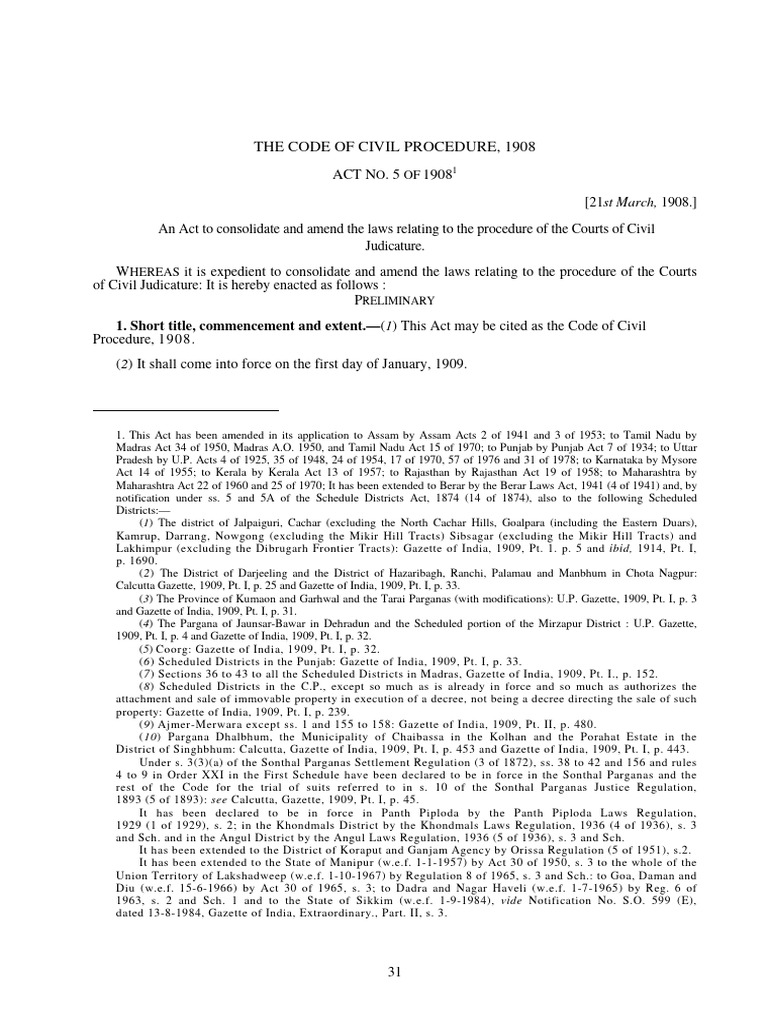 Code of Civil Procedure 1908 Overview | PDF | Lawsuit | Common Law