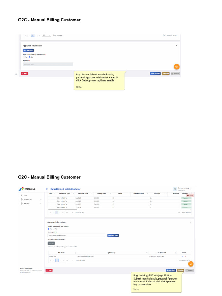 Bug dan Catatan O2C Manual Billing | PDF