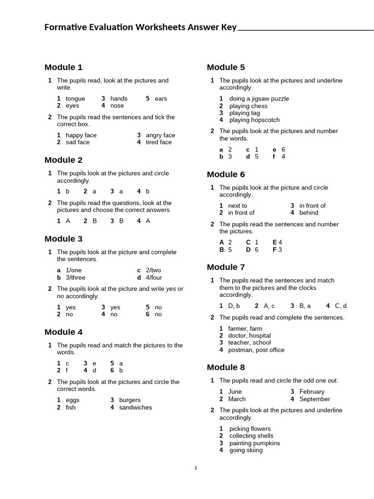 Formative Evaluation Answer Key | PDF