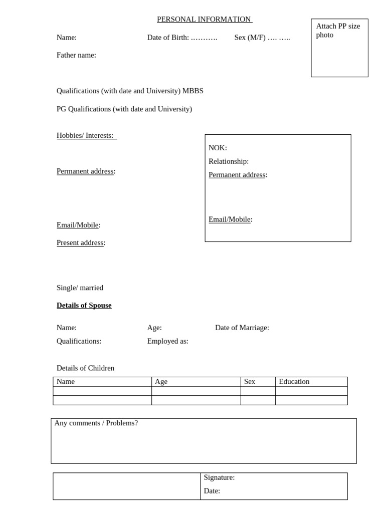 Personal Information Form Template | PDF