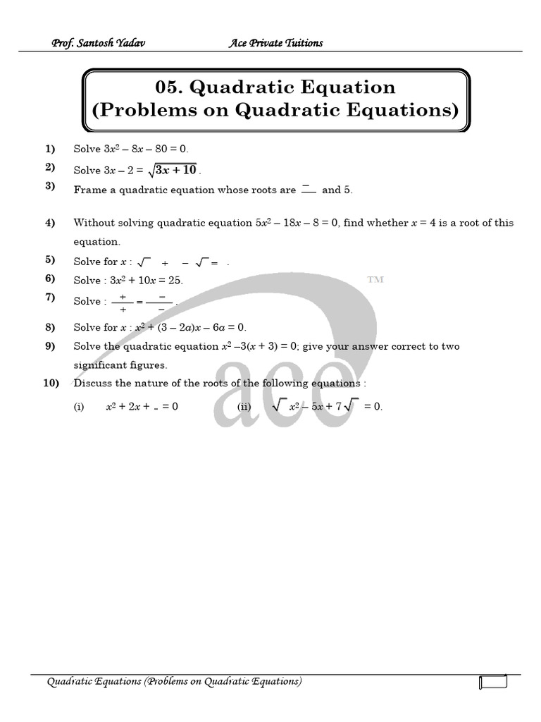 05. Quadratic Equations (Problems on Quadratic Equations)..1 QP ...