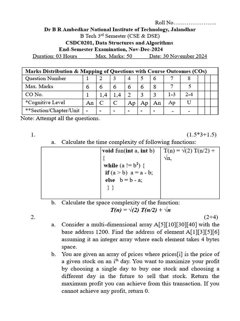 Data Structures & Algorithms Exam Paper | PDF | Queue (Abstract Data ...