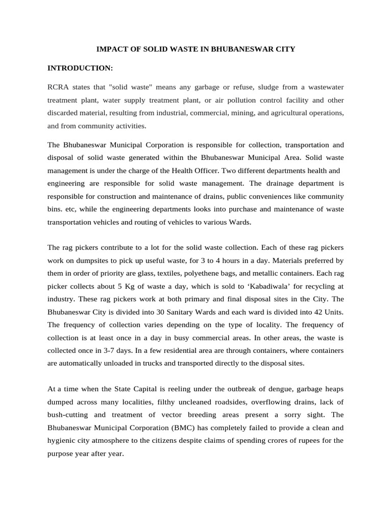 Solid Waste Management in Bhubaneswar | PDF | Waste Management ...