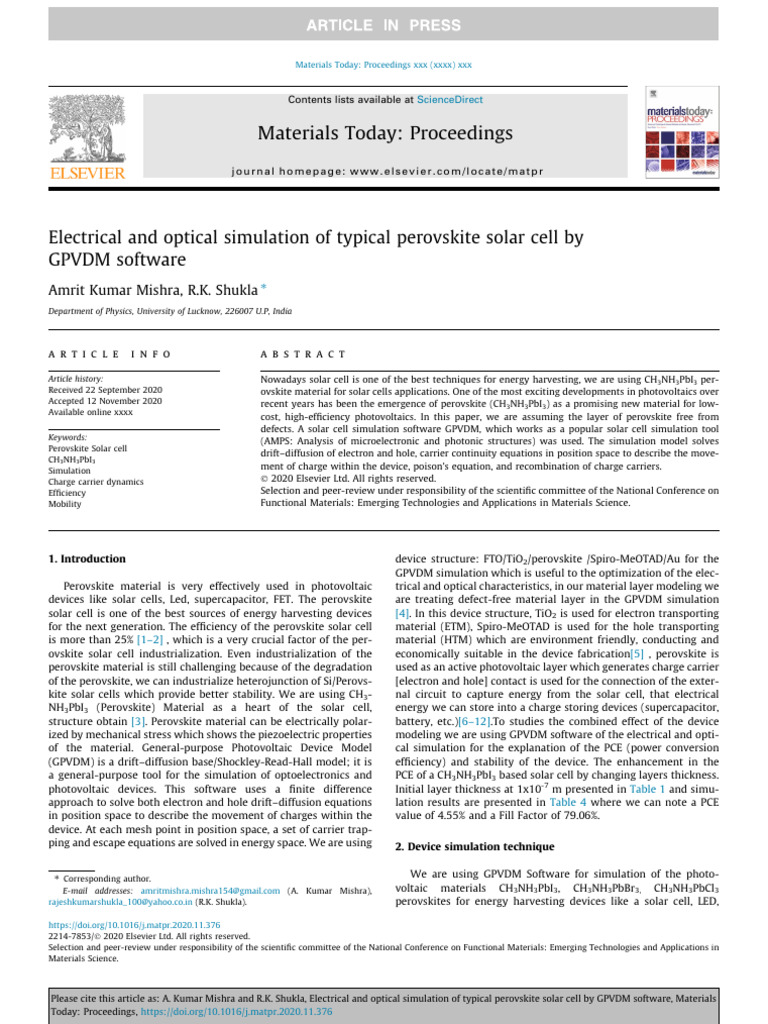 Perovskite Solar Cell Simulation Using GPVDM | PDF | Solar Cell ...