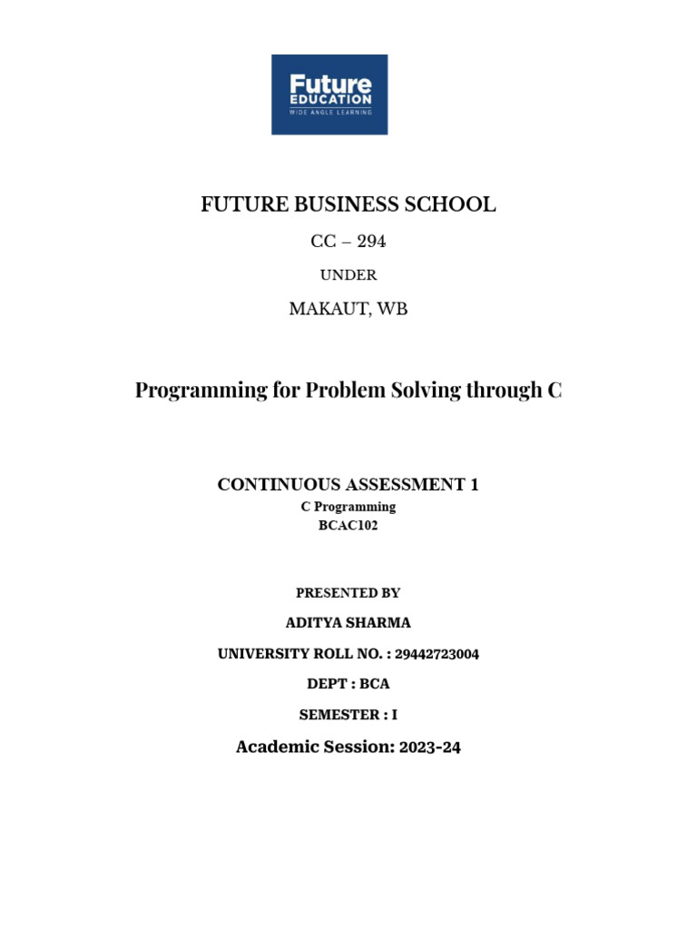 C Programming Assessment - BCA 1st Sem | PDF