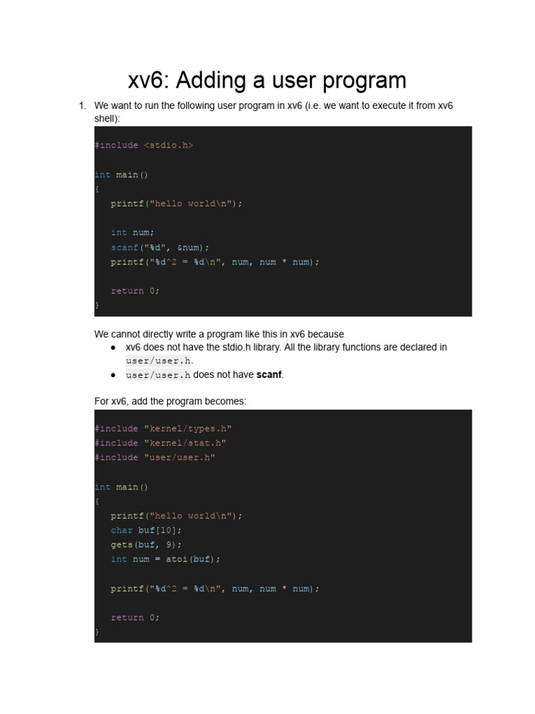 Xv6 - Adding A User Program | PDF