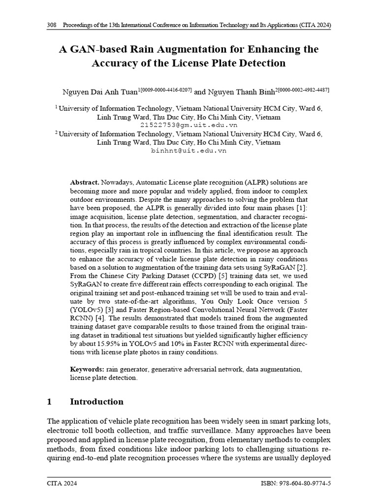 GAN-Based Rain Augmentation for ALPR | PDF | Deep Learning | Image ...