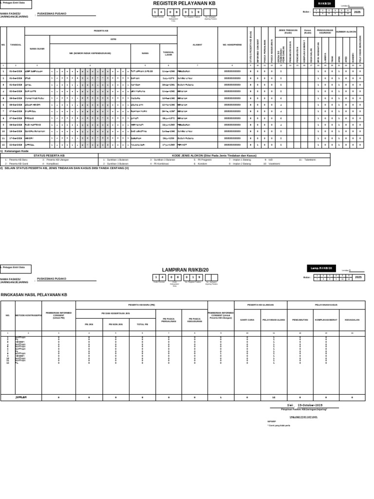 Register Pelayanan KB Puskesmas 2025 | PDF