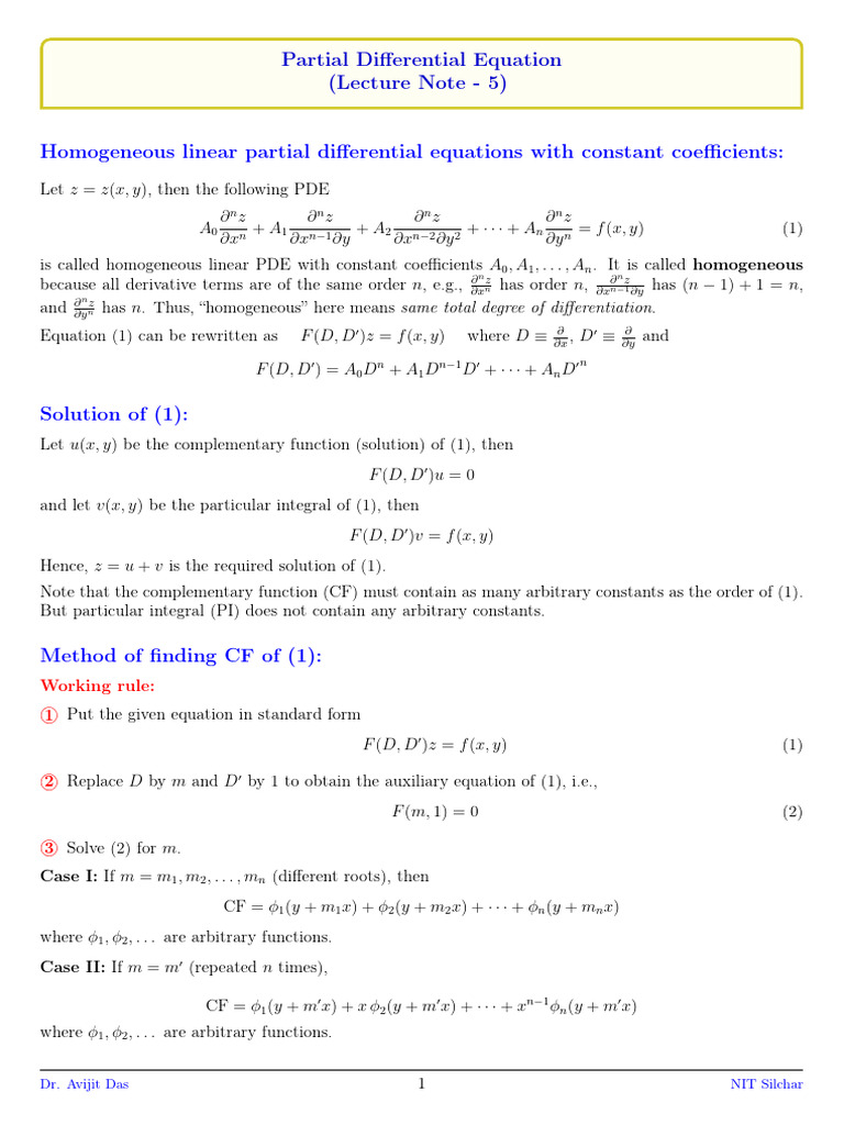 Homogeneous Linear PDEs Explained | PDF | Ordinary Differential ...