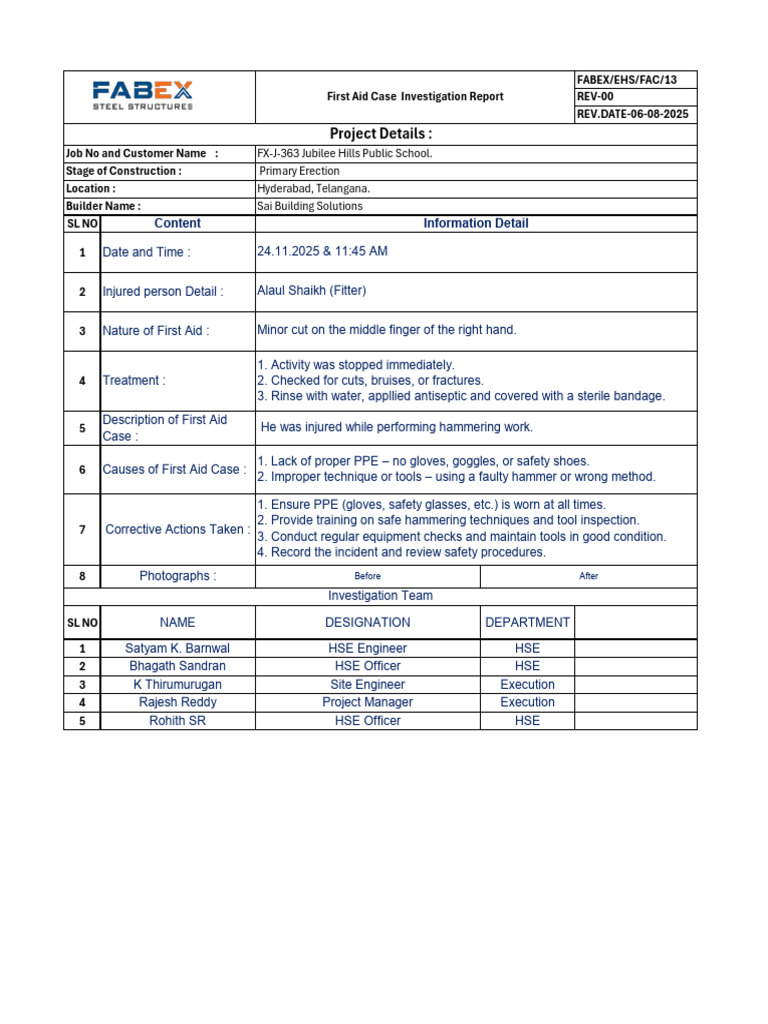 Fist Aid Case Report-002 | PDF | Occupational Safety And Health | Safety