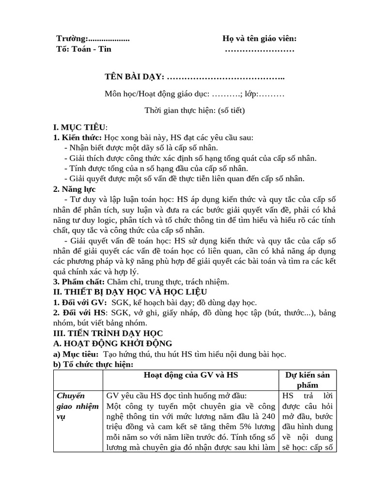 Kế Hoạch Bài Dạy | PDF