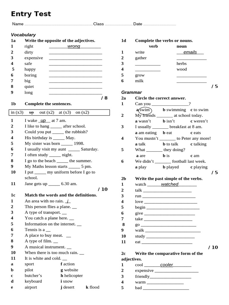 Vocabulary and Grammar Entry Test | PDF | Morphology | Language Mechanics