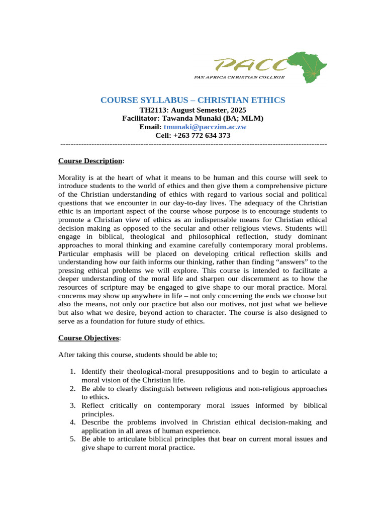 Christian Ethics Course Syllabus 2025 | PDF | Academic Dishonesty ...