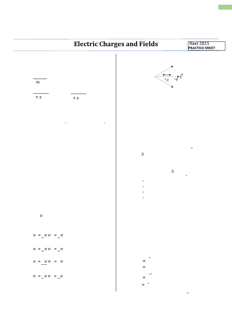 Electric Charges and Fields Practice Questions | PDF | Potential Energy ...