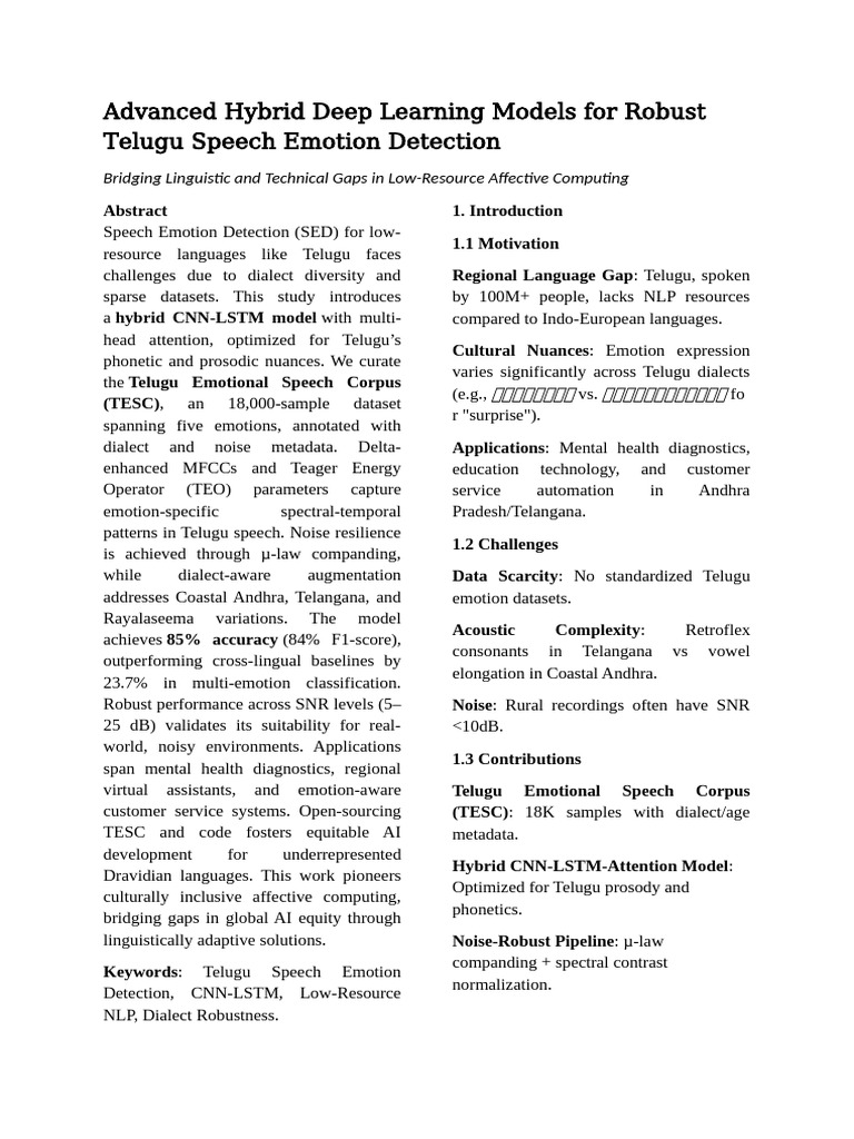Advanced Hybrid Deep Learning Models For Robust Telugu Speech Emotion ...
