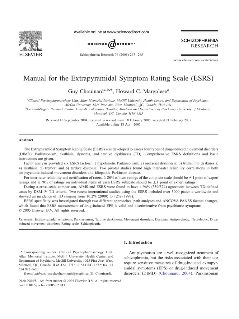 Extrapyramidal Symptom Rating Scale Manual | PDF | Antipsychotic ...
