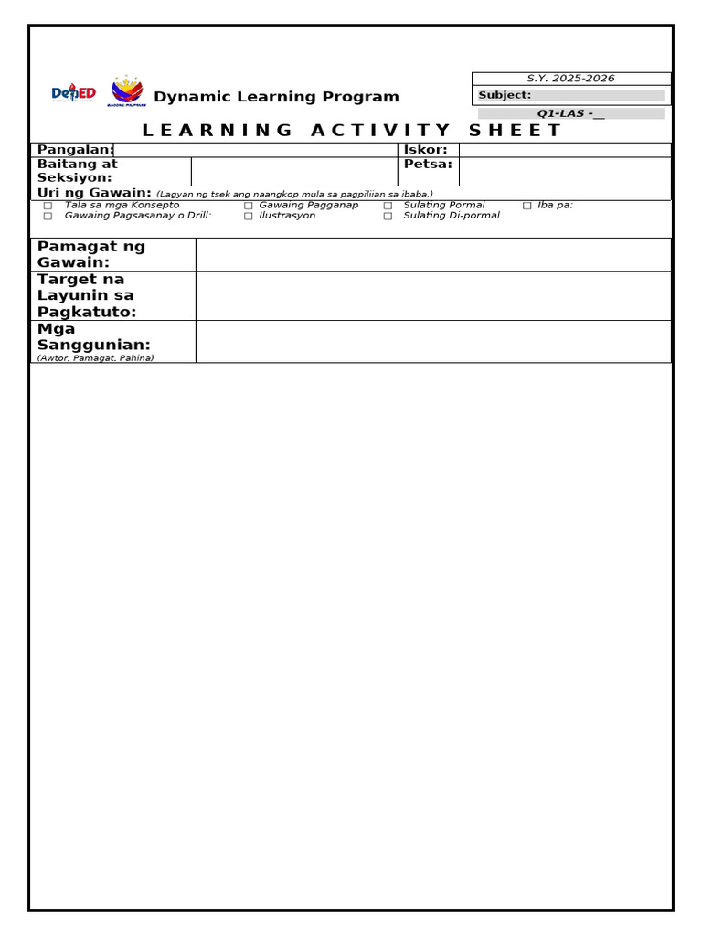 Dynamic Learning Program Q1 Activity Sheets | PDF