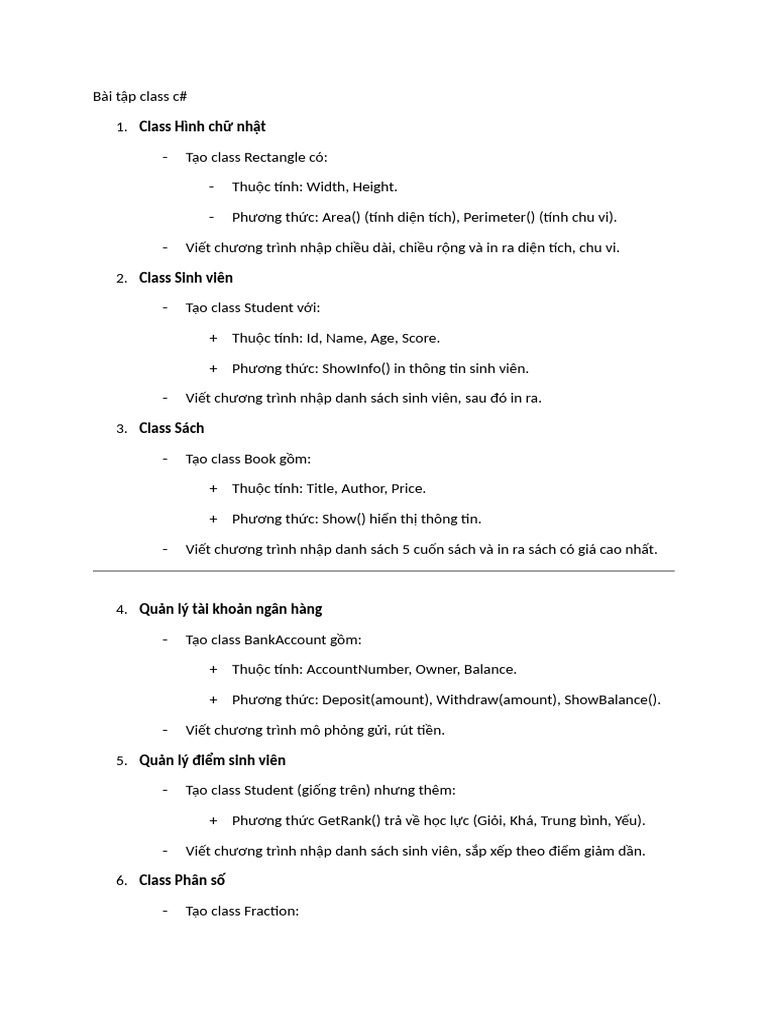 Bài tập class c | PDF