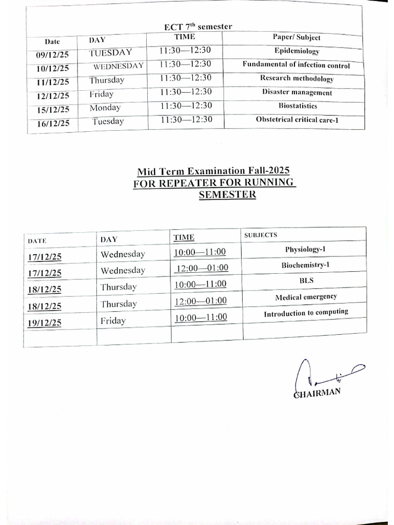 Mid Term Date Sheet 2k25 | PDF