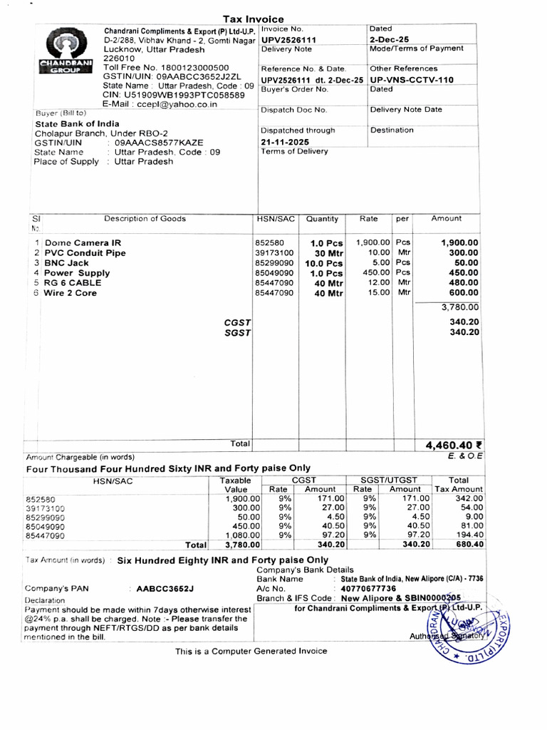 Tax Invoice for CCTV Equipment Purchase | PDF | Government | Public Finance