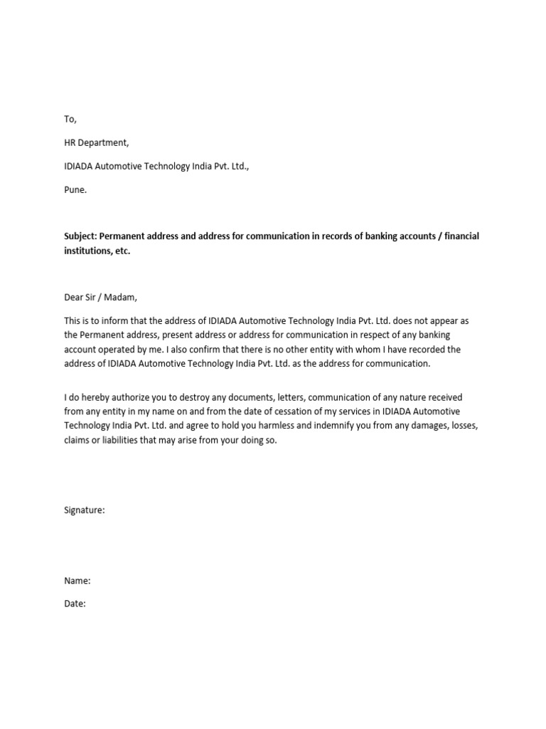 Address For Communication-Exit Formality - 231026 - 120313 | PDF