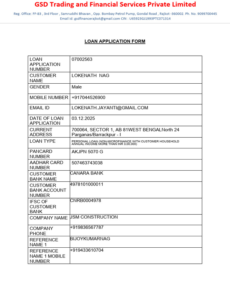 Personal Loan Application Details | PDF | Loans | Interest