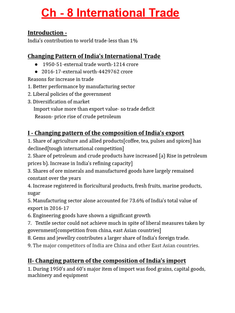 CH - 8 International Trade (Indian Economy) - 1 | PDF | Economy Of ...