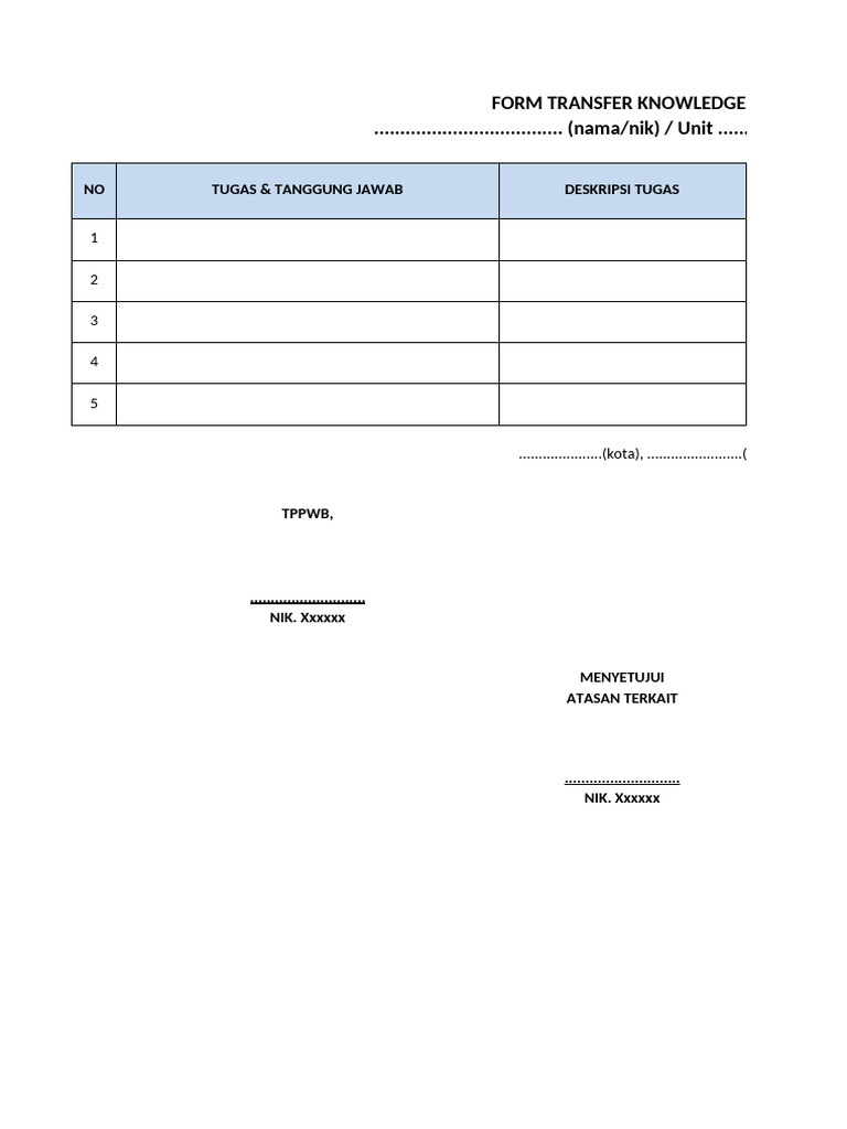1. Form Transfer Knowledge Evidence | PDF