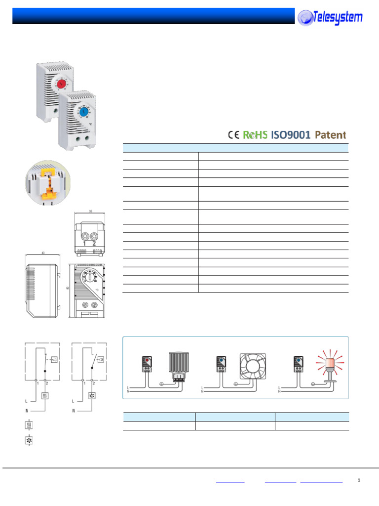 Compact Thermostats THERMOSTAT-F/C Specs | PDF | Thermostat ...