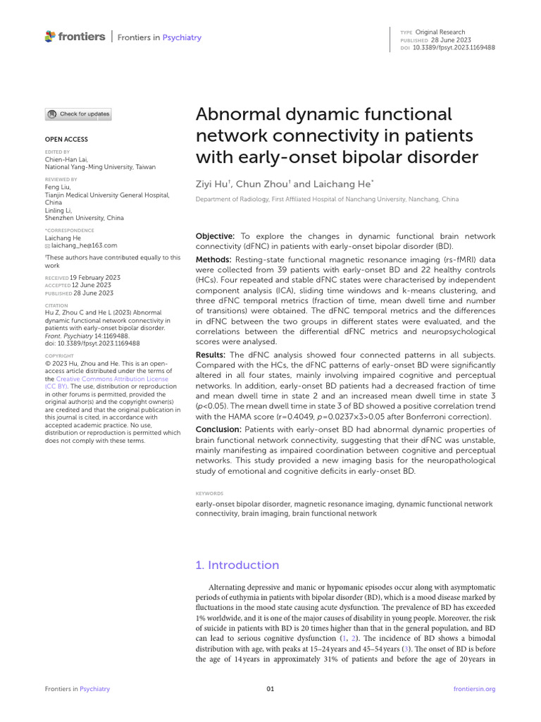 Abnormal Brain Connectivity in Early-Onset BD | PDF | Mood Disorders ...