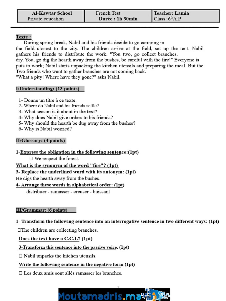 homework-6primary-fr-s2-series2.pdf | PDF | Language Families | Grammar