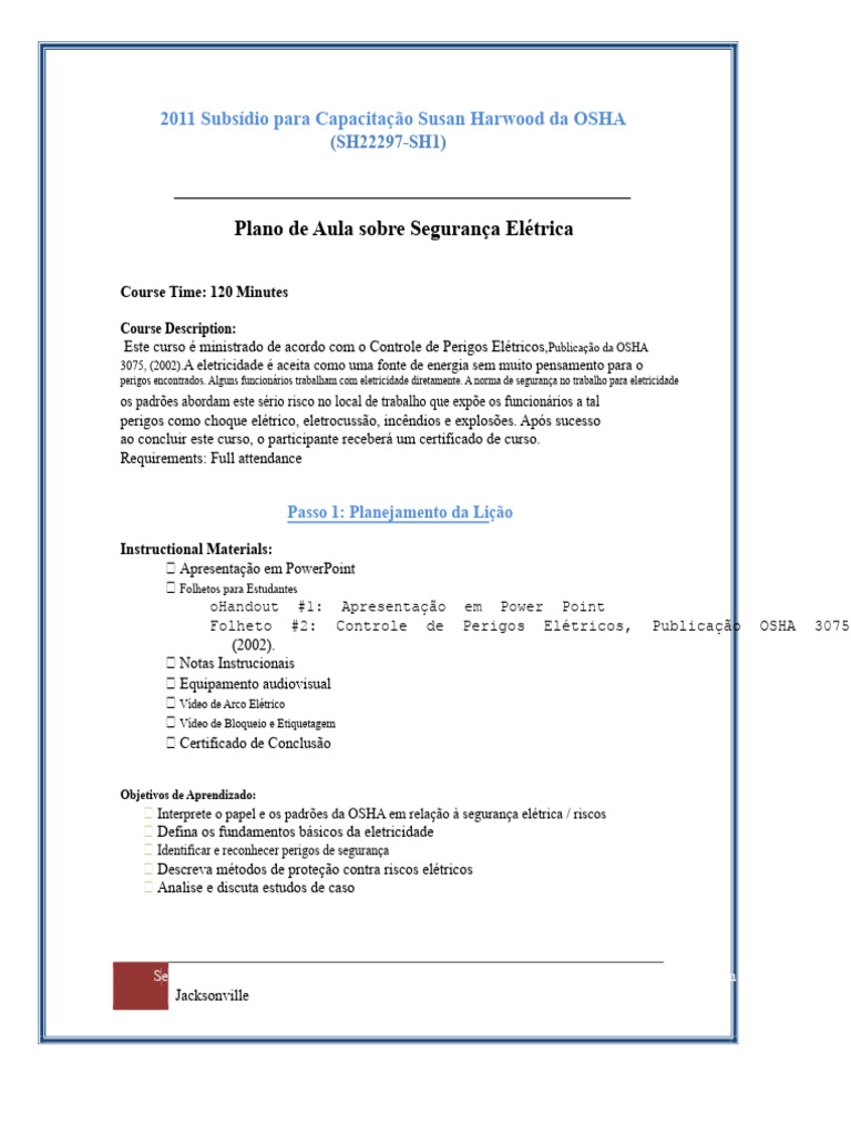 Plano de Aula sobre Segurança Elétrica | PDF | Eletricidade