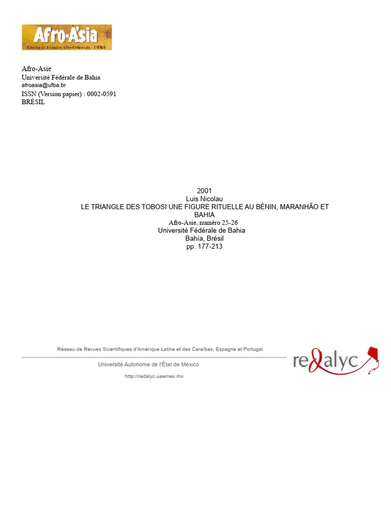 Triangle des Tobosi : rites au Bénin et Brésil | PDF