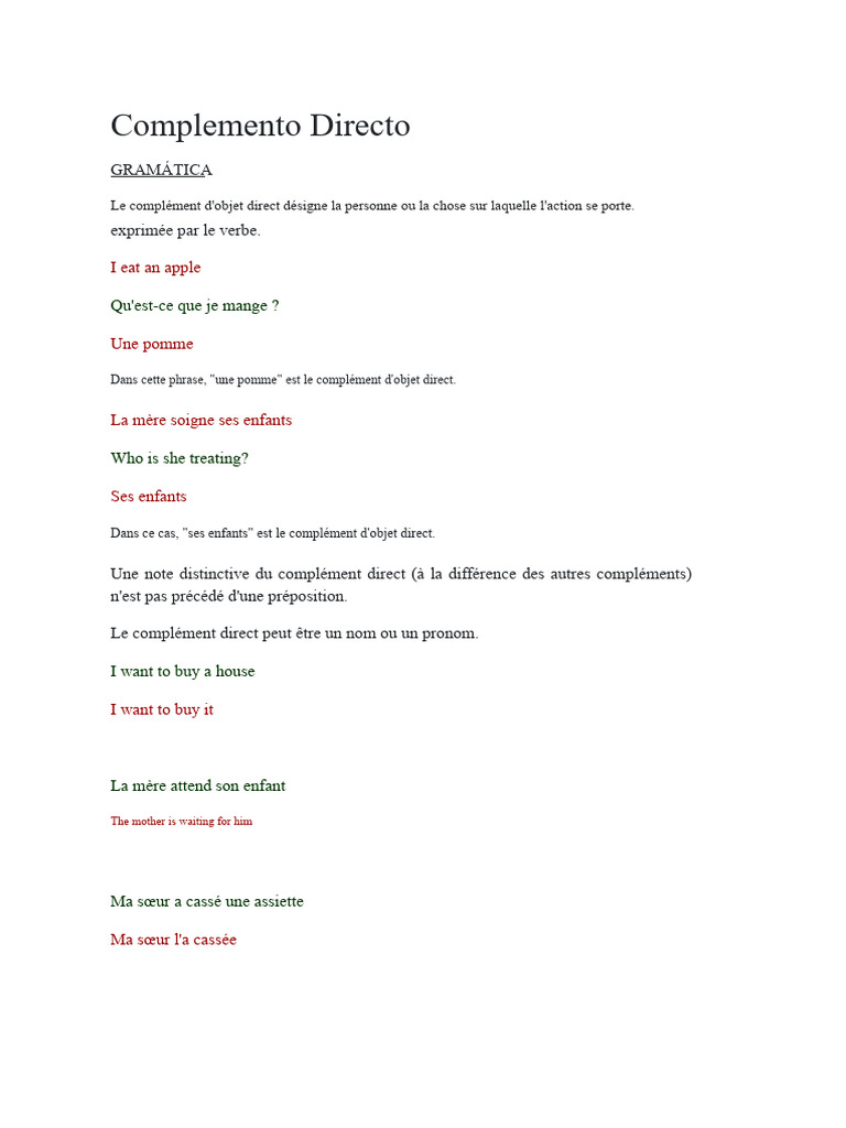 Comprendre le complément d'objet direct | PDF | Complément d'objet | Pronom