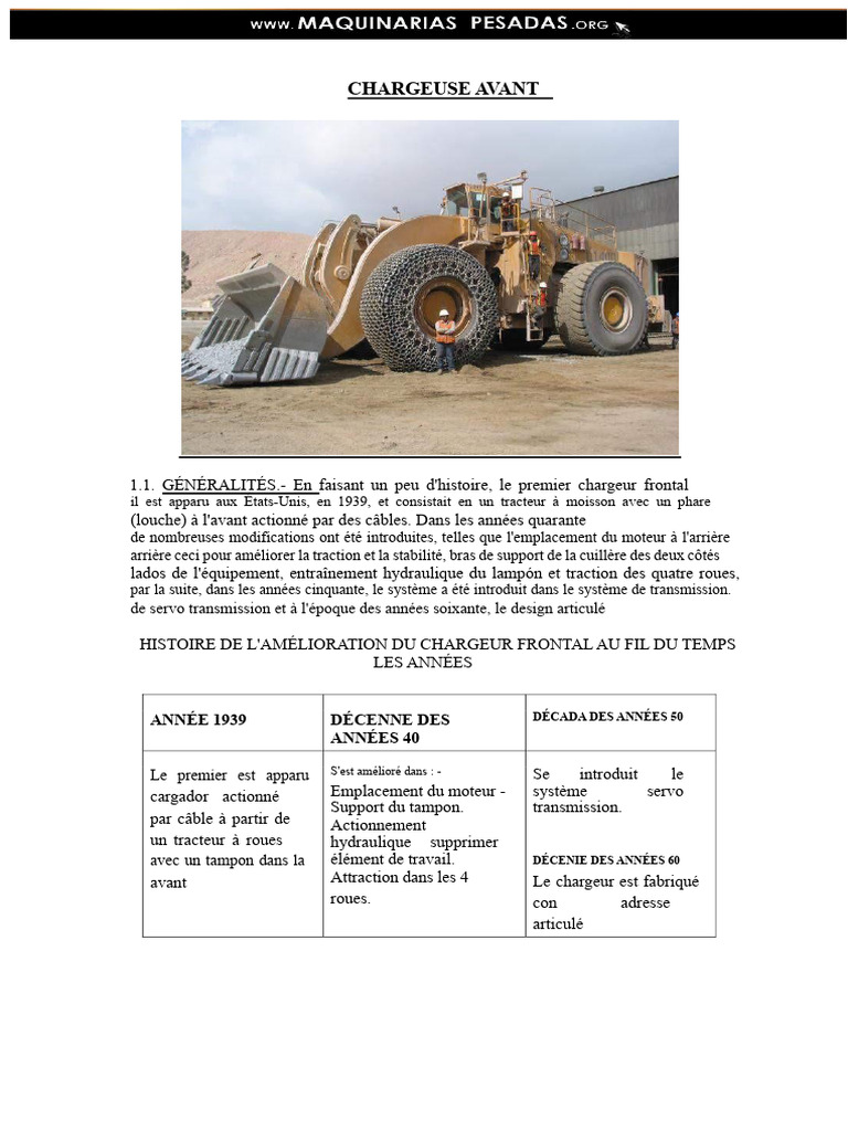 Évolution et Types de Chargeuses Avant | PDF | Chargeur sur pneus ...