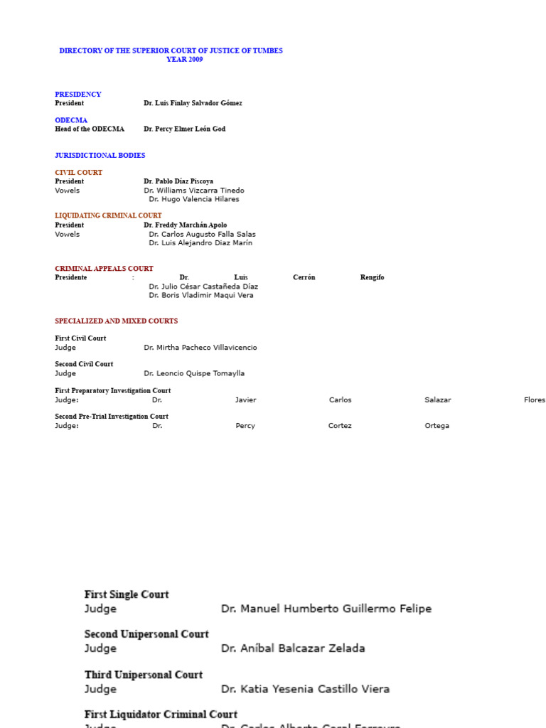 Tumbes Superior Court Directory 2009 | PDF