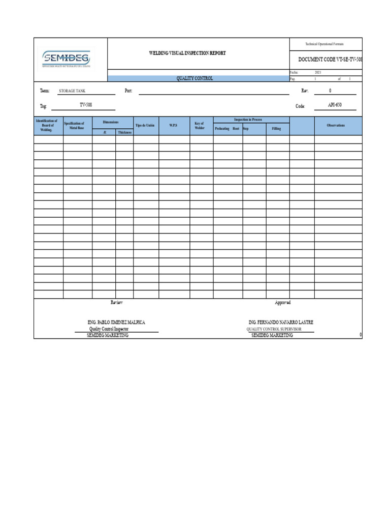 Welding Visual Inspection Report 2021 | PDF | Welding | Construction