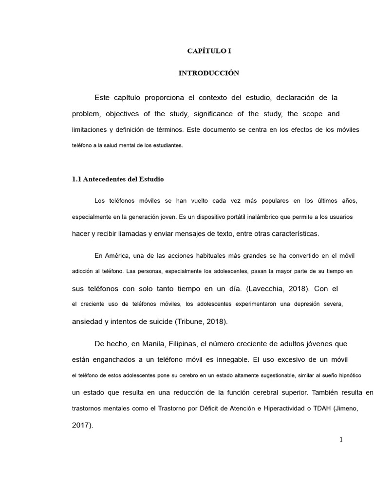 Efectos de los Móviles en la Salud Mental Estudiantil | PDF | Trastorno ...