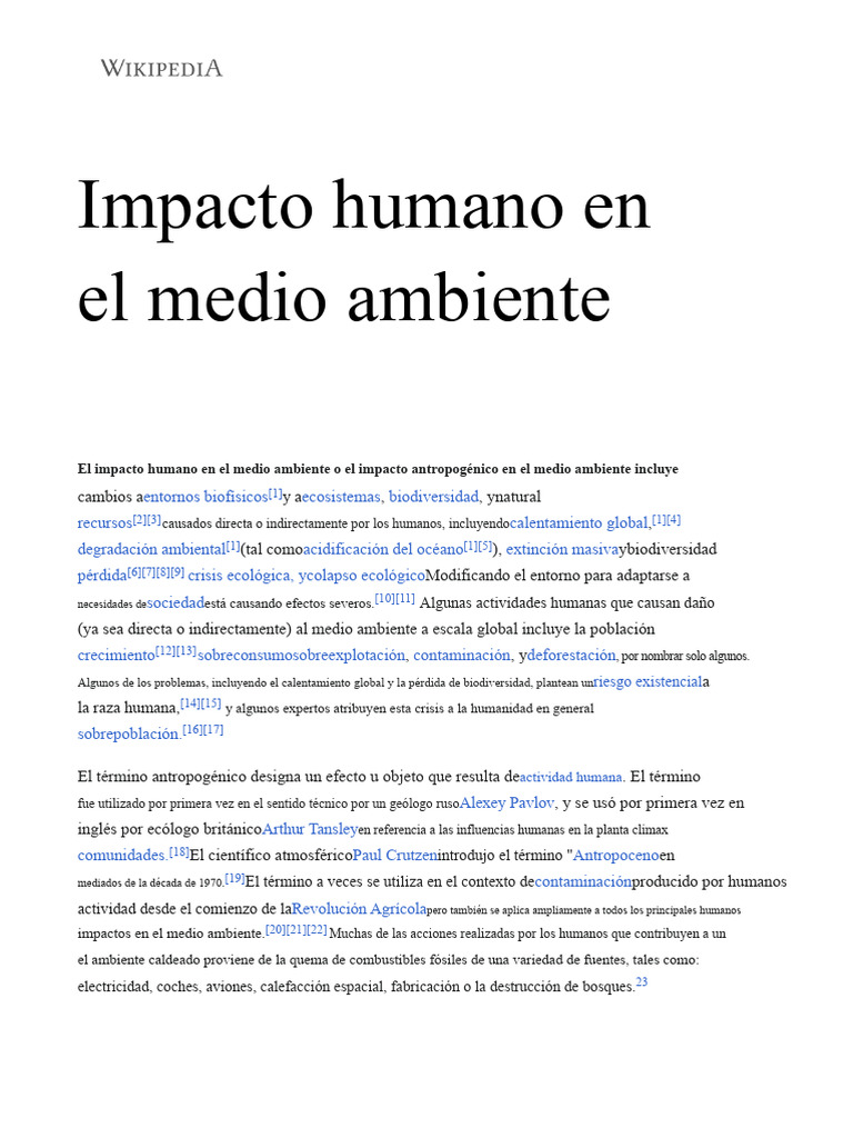Impacto humano en el medio ambiente - Wikipedia | PDF | Entorno natural ...