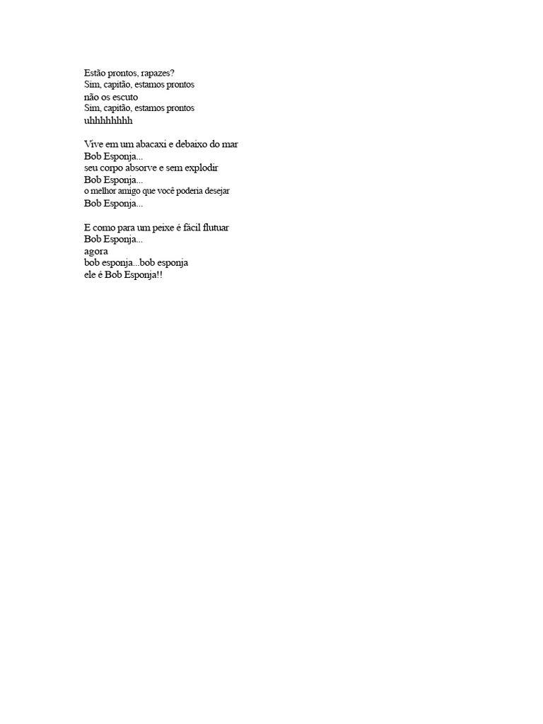 Letra da Música do Bob Esponja | PDF