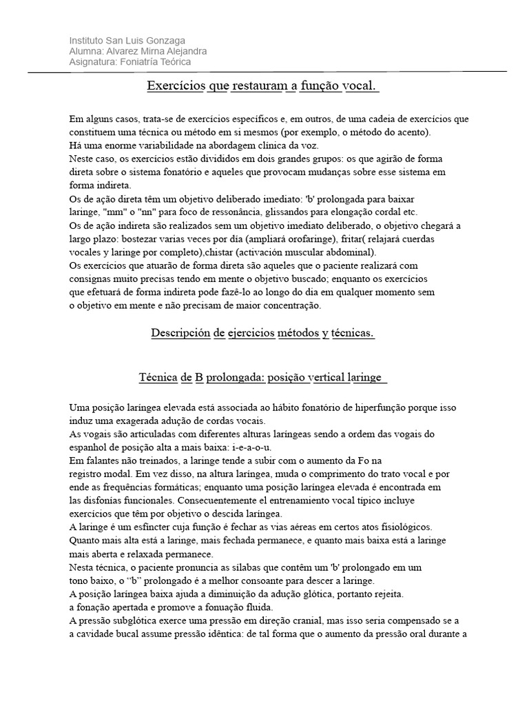 Exercícios para Restaurar a Função Vocal | PDF | Voz humana | Canto