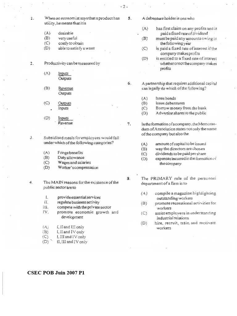 CSEC POB Juin 2007 P1 | PDF