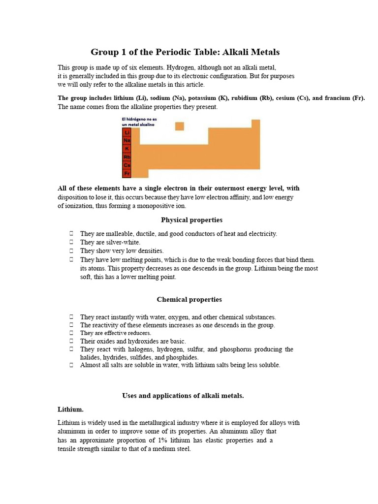 Alkali Metals: Properties and Uses | PDF | Chemical Elements | Chemistry