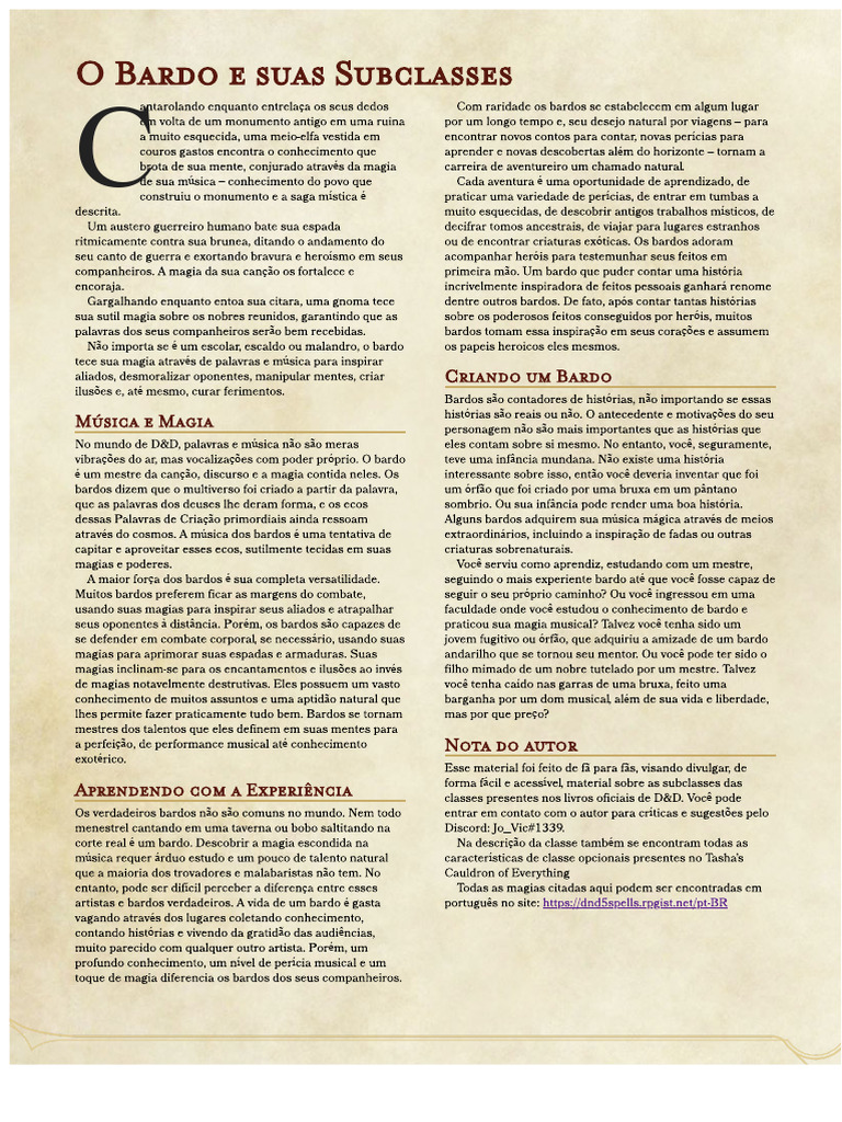 The Bard and His Subclasses | PDF